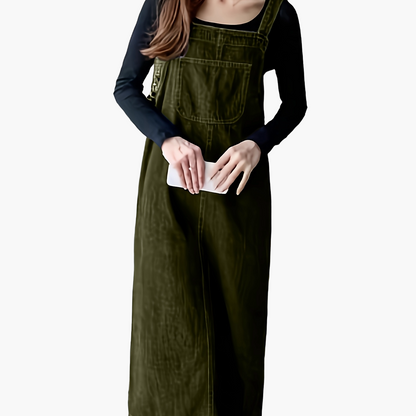 Damen Lässiges Jeans Latzkleid Midi – Stilvolles Pinafore-Kleid für Alltag und Freizeit