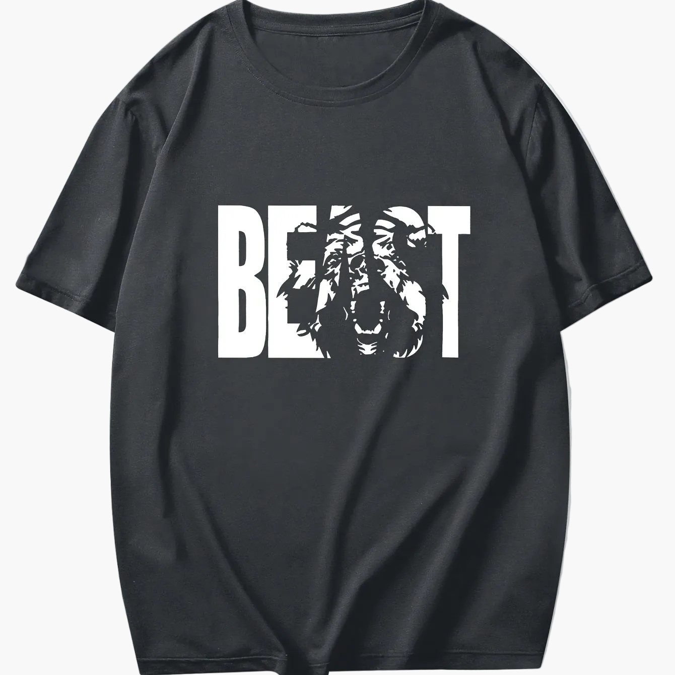 Herren T-Shirt im Oversize-Stil mit „BEAST“-Print und Löwenmotiv – Urban Streetwear für Selbstbewusste