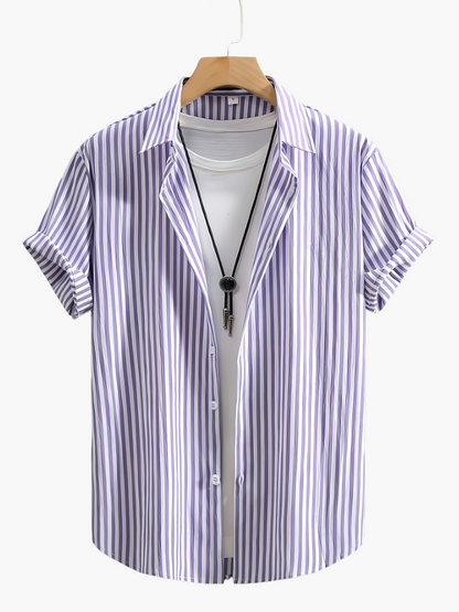 Herren Sommer Freizeit Hemd mit Streifenmuster – Kurzarm, Lässiger Stil, Perfekt für Alltag und Urlaub