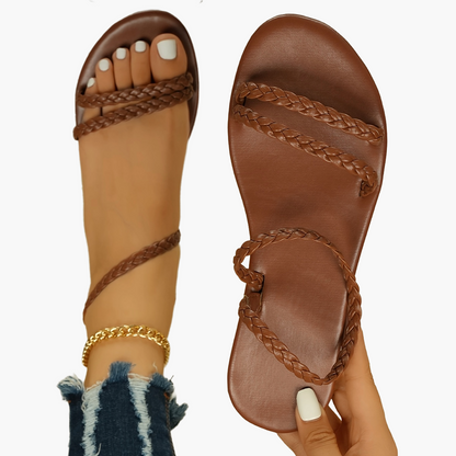 Damen Geflochtene Sommer-Sandalen – Modische Flache Riemchensandalen für Alltag & Urlaub