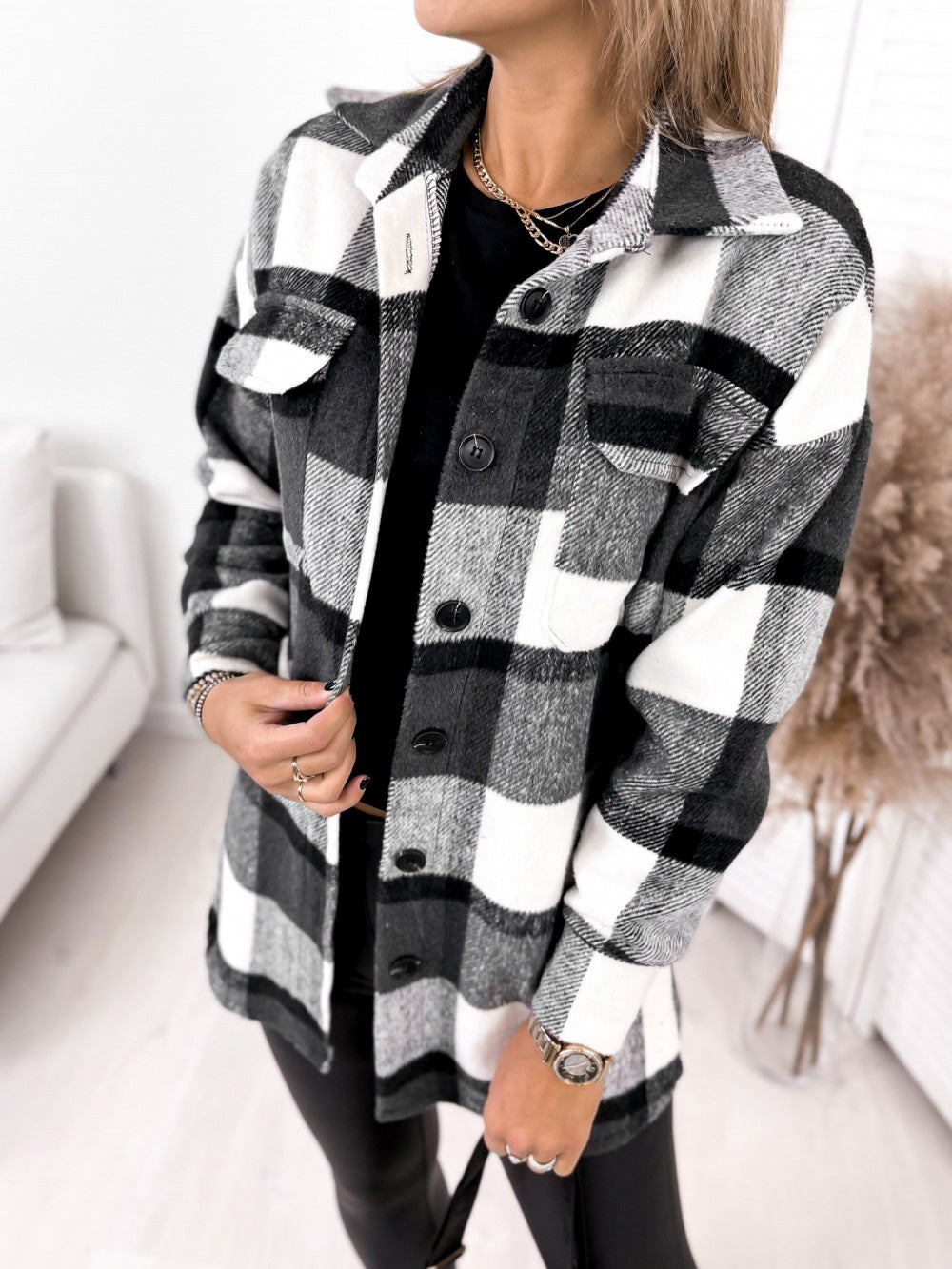 Kate – Langarm Veganer Wolljacke mit Karomuster