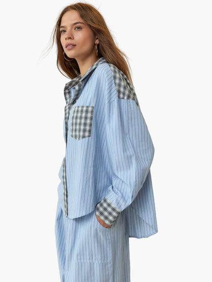 Damen Oversize Hemdbluse im Lagen-Look – Modisch, Lässig, Vielseitig für Alltag & Freizeit