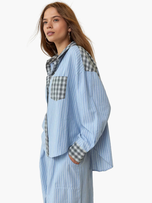 Damen Oversize Hemdbluse im Lagen-Look – Modisch, Lässig, Vielseitig für Alltag & Freizeit