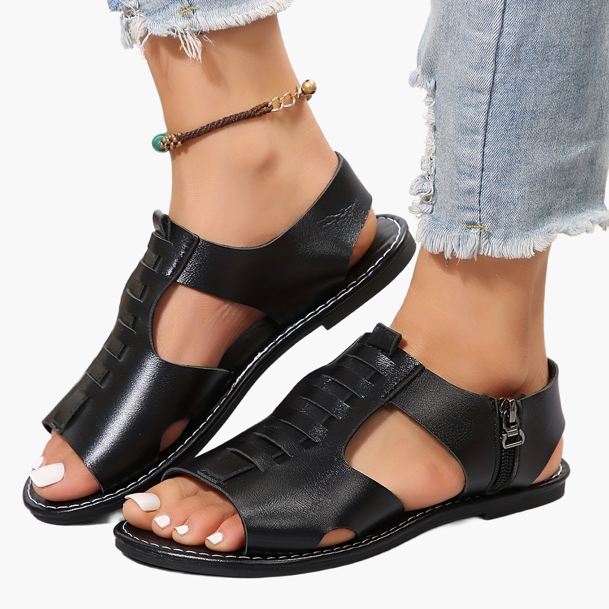 Damen Sandalen mit Reißverschluss – Modische Sommerschuhe im Casual-Look, Offene Zehen, Bequem für Alltag & Freizeit
