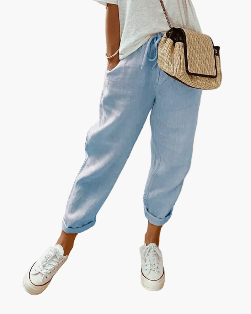 Damen Veganes Leinen-Casualhose mit Kordelzug – Sommer Freizeit & Alltag