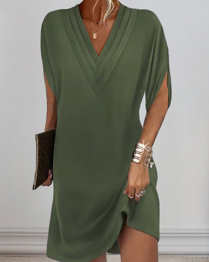 Damen Sommerkleid Elegant V-Ausschnitt Freizeitkleid mit Schlitzärmeln – Perfekt für Alltag & Events