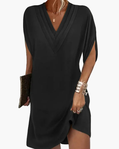 Damen Elegant Kleid mit V-Ausschnitt und Schlitzärmeln – Stilvoll für Alltag und Abend