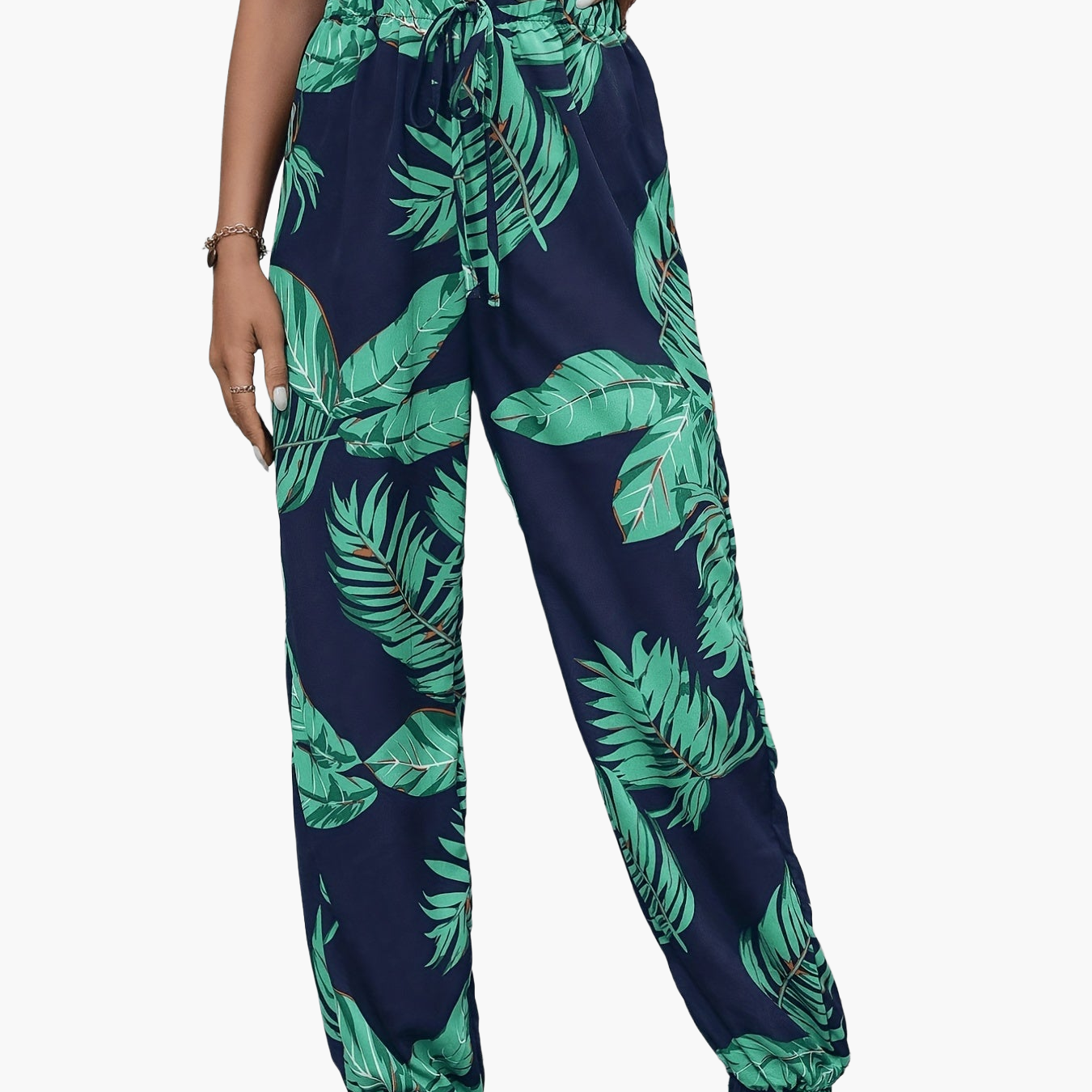 Damen Sommer Joggerhose mit tropischem Blattmuster – Perfekt für Urlaub & Freizeit
