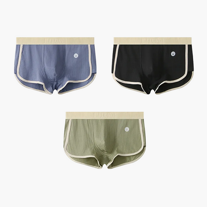 Herren Retroshorts 3er-Pack – Gerippte Baumwoll-Sportshorts mit U-förmiger Mesh-Unterstützung, Komfort & Atmungsaktivität