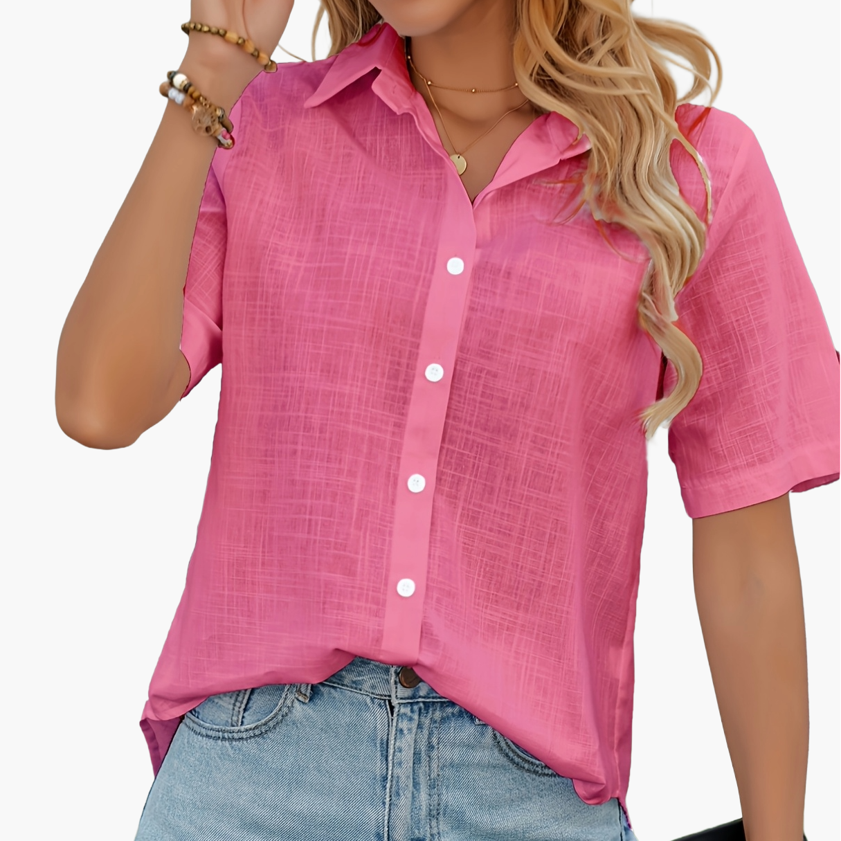 Damen Sommerbluse im Casual-Style mit Herzmuster – Perfekt für Alltag und Urlaub