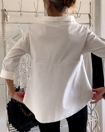 Damen Modernes Oberteil mit hohem Kragen – Elegantes Blusenshirt für Alltag und Büro