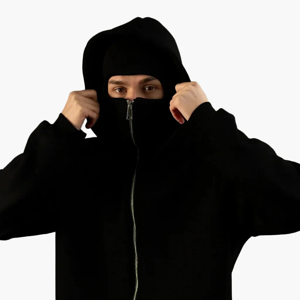 Herren Urban Tech Vollmasken-Hoodie – Streetwear mit Reißverschluss und Kapuze