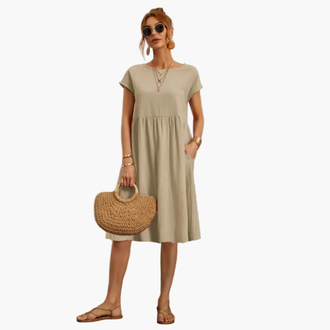 Damen Freizeitkleid mit kurzen Ärmeln – Elegantes Sommerkleid für Alltag & Urlaub