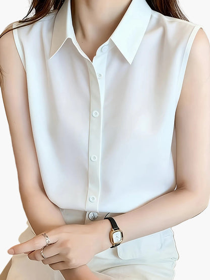 Damen Ärmellose Bluse Business Elegant Freizeit Hemdbluse
