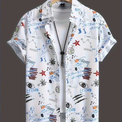 Herren Kurzarm Freizeithemd mit Graffiti-Print – Urban Streetwear Style