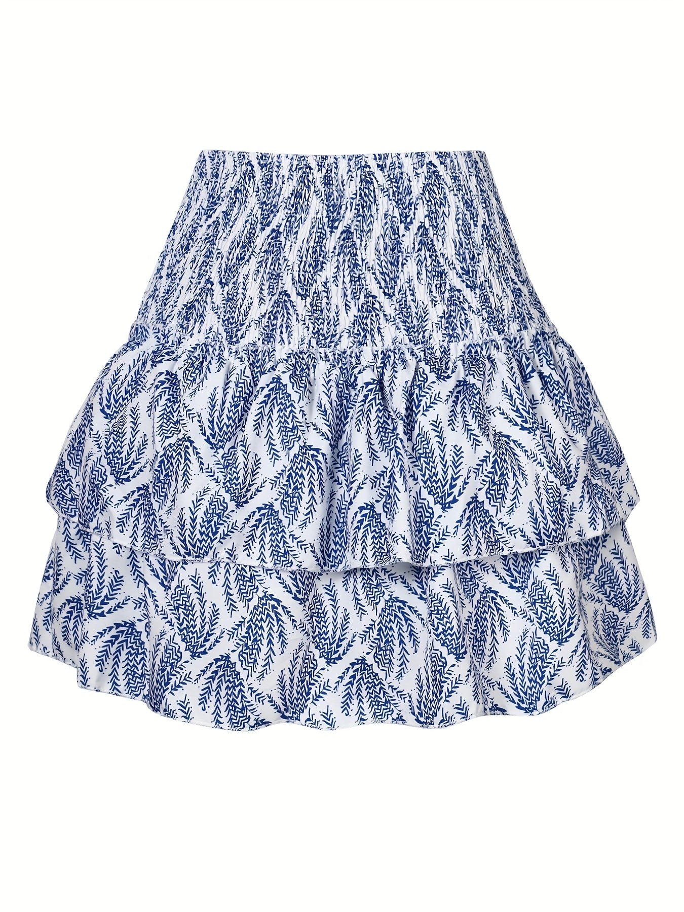 Damen Minirock mit tropischem Print und Rüschen – Sommerlicher Freizeit-Look