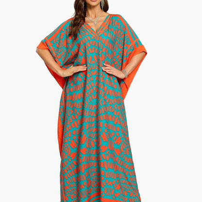 Damen Boho Maxikleid mit Kaftan-Schnitt und V-Ausschnitt – Elegantes Freizeitkleid für Sommer und Urlaub