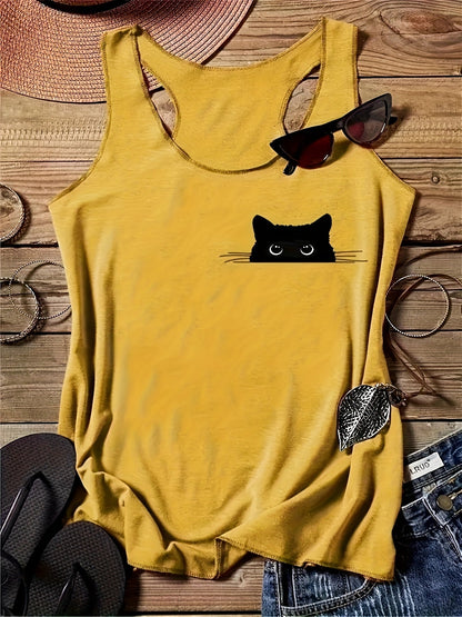 Damen Tanktop mit Katzen-Print und Racerback – Verspieltes Freizeitshirt für Tierliebhaberinnen
