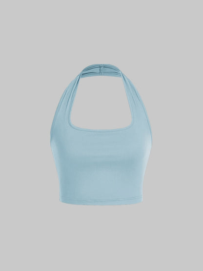 Damen Halterneck Crop Top – Rückenfrei, Sommer, Modisch, Freizeit