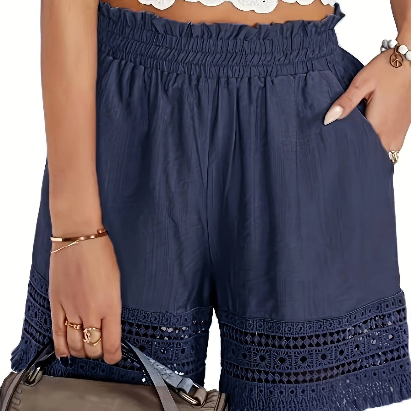 Damen Sommer-Shorts mit Häkelspitze, lockerer Schnitt, ideal für Urlaub und Freizeit