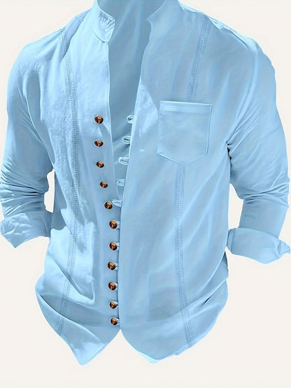 Herren Stehkragen Hemd Elegant Freizeit Langarm Modernes Design