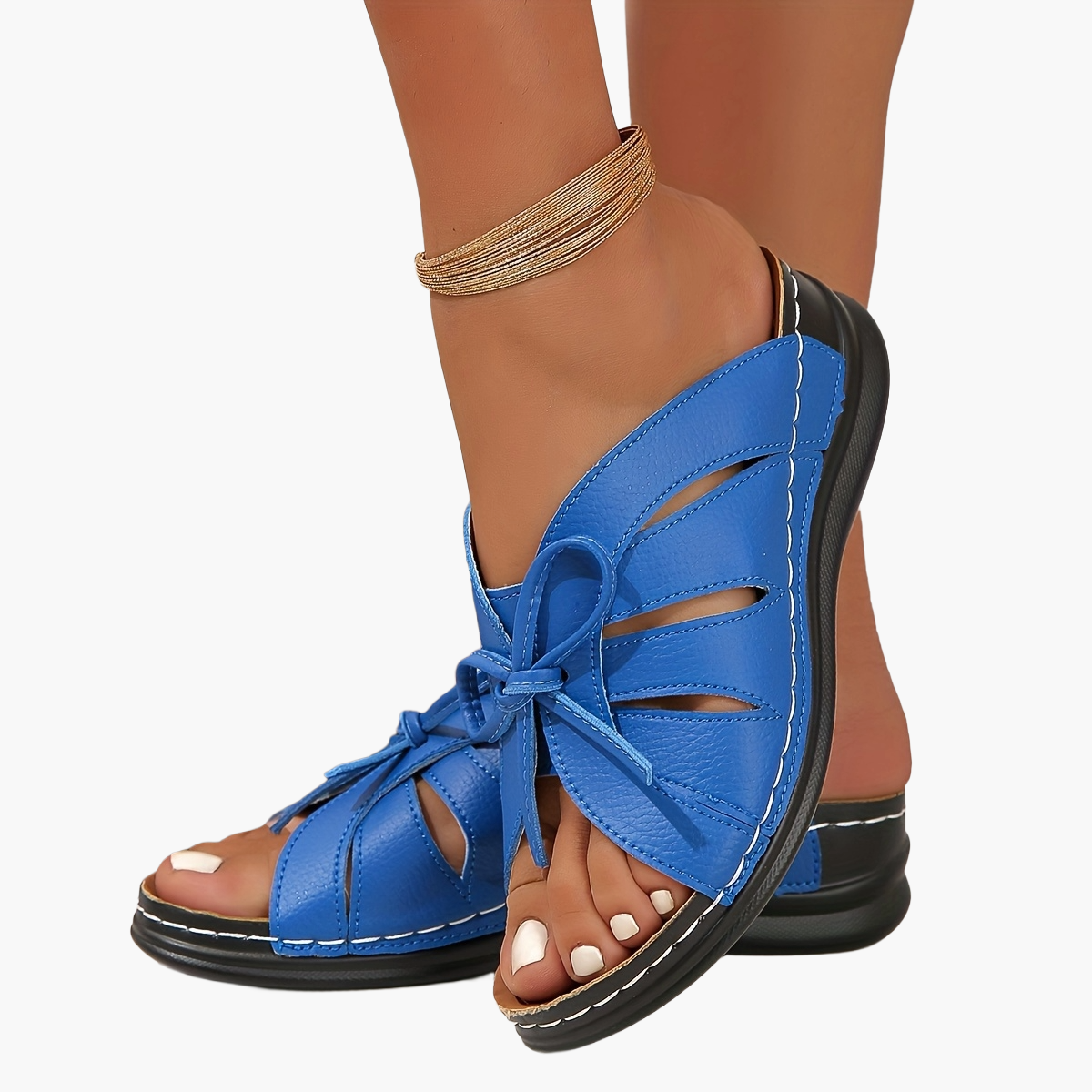 Damen Komfort-Sandalen mit Schleifen und offenem Zehenbereich – Sommer Freizeit Pantoletten