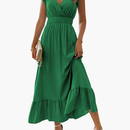 Damen Elegantes Maxikleid mit V-Ausschnitt und Rüschen – Perfekt für Sommer und besondere Anlässe