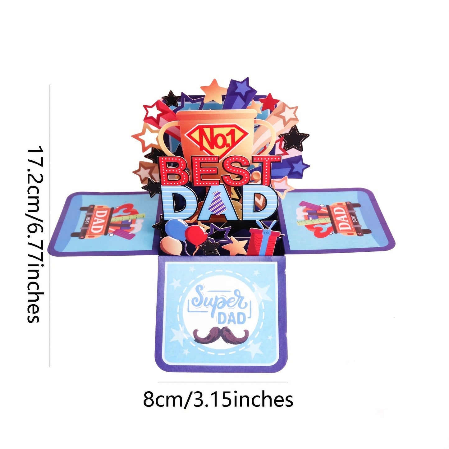Vaterstags 3D Pop-Up Karte – Best Dad Super Dad Grußkarte für Männer, Vatertag Geburtstagskarte Geschenk