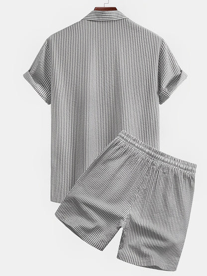 Herren Set Kurzarm Hemd und Shorts mit Streifen – Modernes Strandoutfit für Freizeit und Urlaub