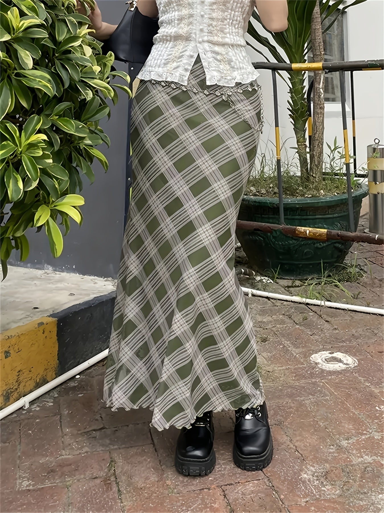 Damen Maxirock im karierten Vintage-Stil – Eleganter Streetwear-Look