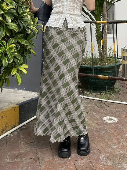 Damen Maxirock im karierten Vintage-Stil – Eleganter Streetwear-Look