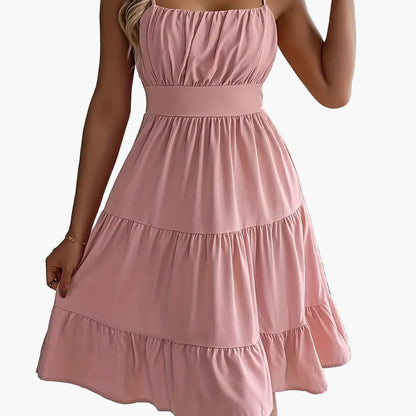 Damen Sommerkleid mit Spaghettiträgern und Volant – Elegantes Freizeit- & Urlaubskleid