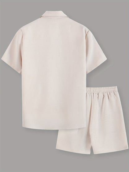 Herren Sommer Freizeit Set – Kurzarm Hemd & Shorts mit T-Shirt und Kette, Lässiger Zweiteiler für Alltag und Urlaub