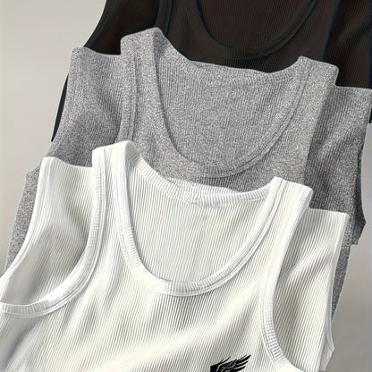 Herren Tanktop 3er-Pack mit sportlichem Schnitt und Adler-Print – Ideal für Training und Freizeit