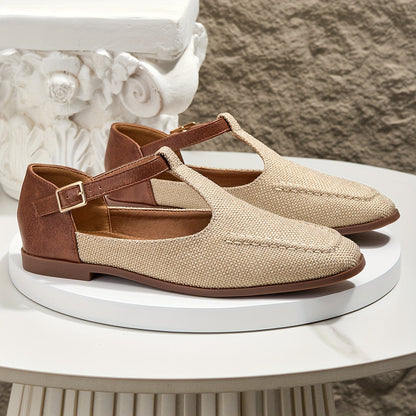 Damen T-Riemchen Ballerinas Elegant Komfort Alltag
