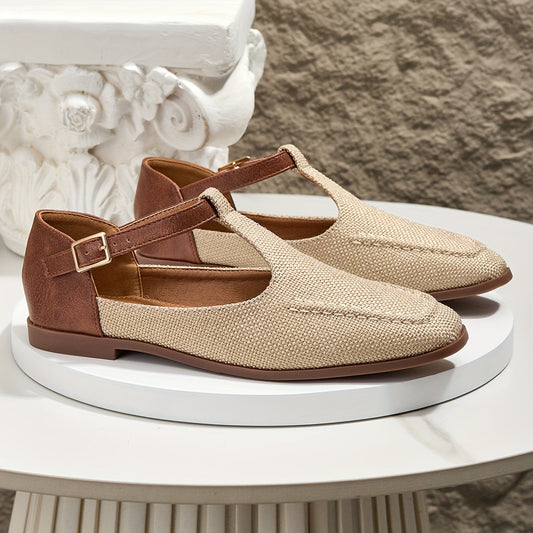 Damen T-Riemchen Ballerinas Elegant Komfort Alltag