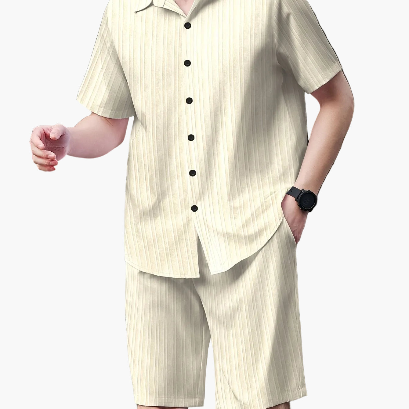 Herren Sommer Freizeit Set – Kurzarm Hemd und Shorts, Modernes Lounge Outfit für Alltag & Urlaub