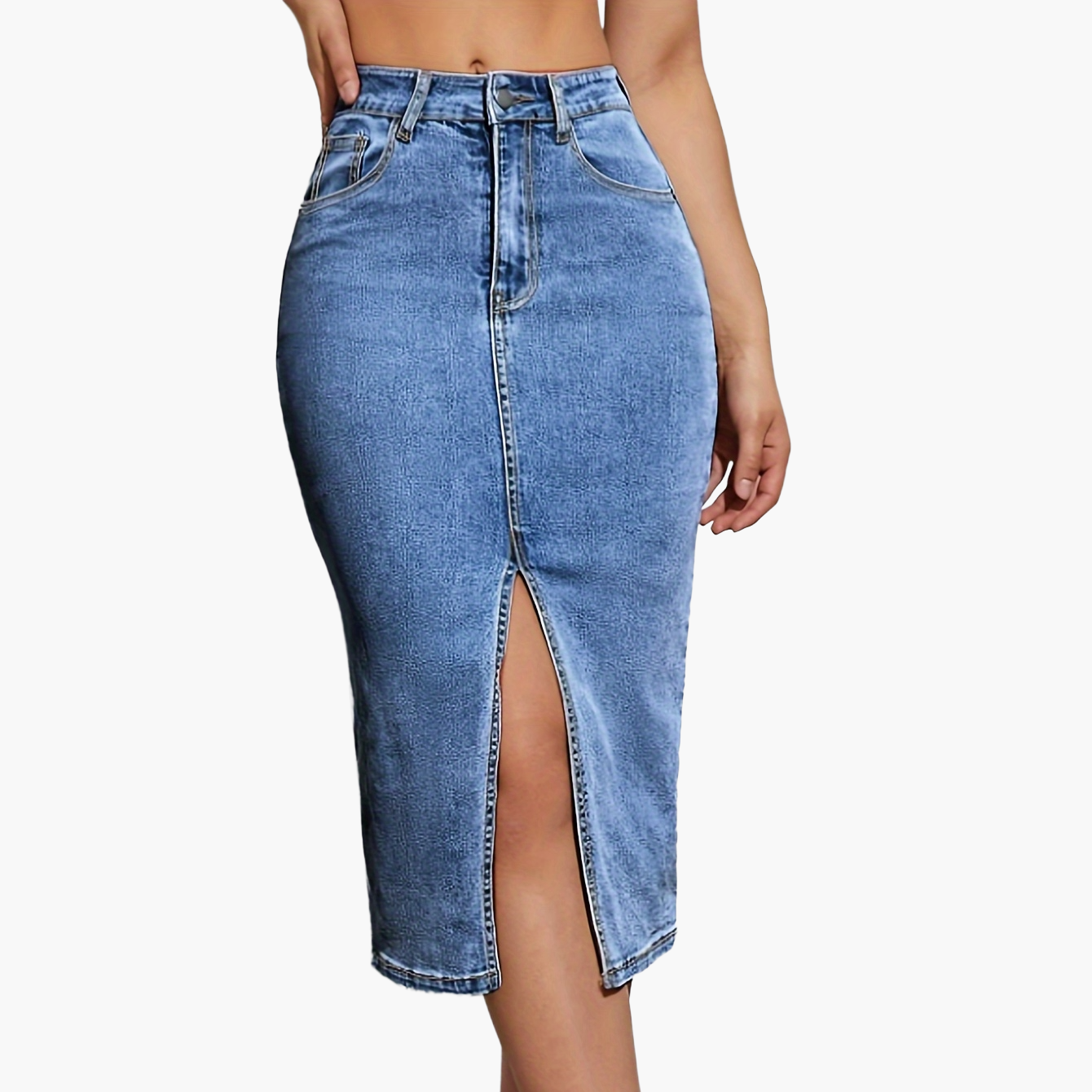 Damen Jeans-Midirock mit Schlitz im Casual Stil – Perfekt für Alltag und Freizeit
