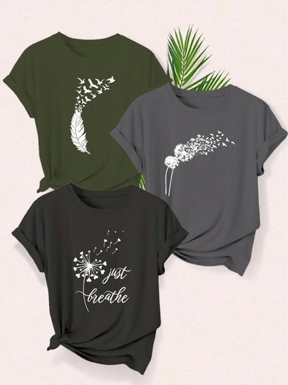 Damen T-Shirt Set mit Natur-Motiven und inspirierenden Prints – Lässige Kurzarmshirts für entspannte Outfits