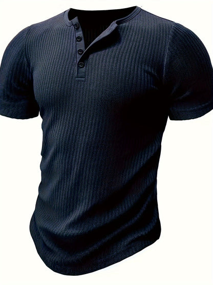 Herren Henley T-Shirt Kurzarm Gerippt Freizeitshirt – Stilvoll für Alltag und Freizeit