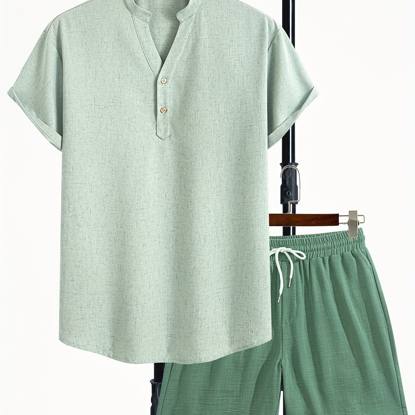Herren Zweiteiliges Freizeitset mit Henley-Shirt und Shorts – Moderner Look für Alltag und Urlaub