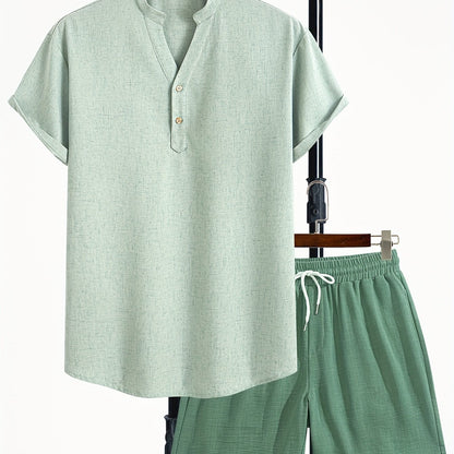 Herren Zweiteiliges Freizeitset mit Henley-Shirt und Shorts – Moderner Look für Alltag und Urlaub