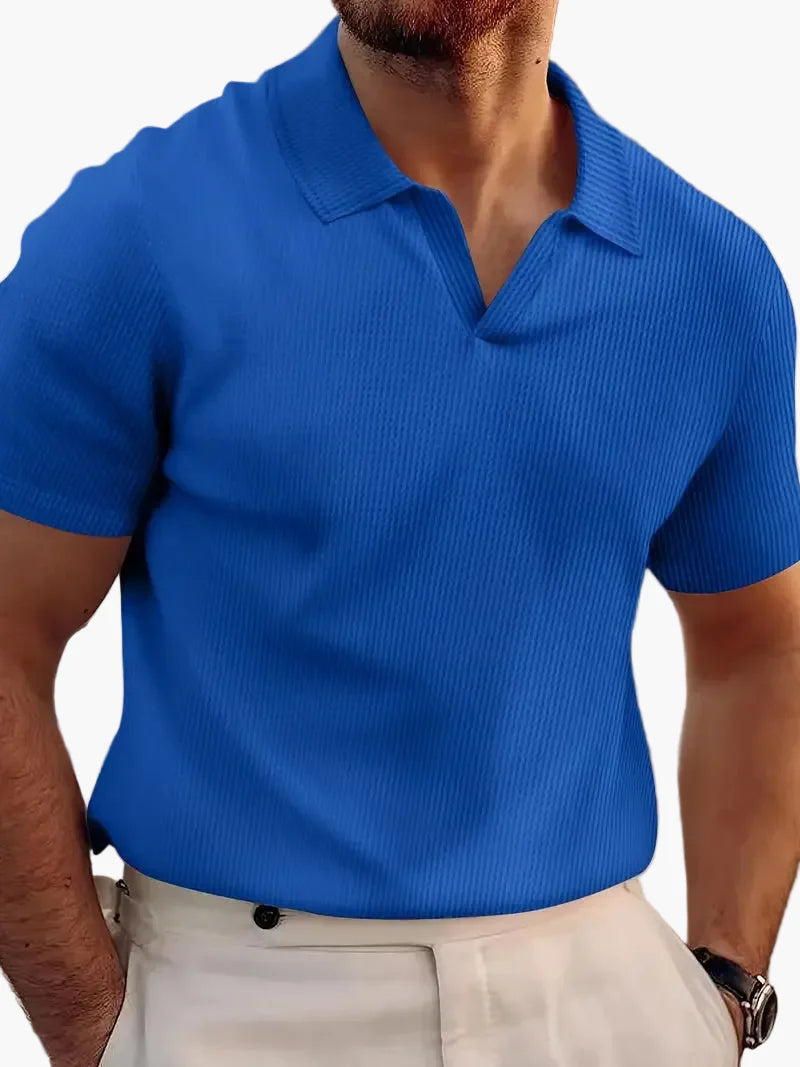 Herren Kurzarm Polohemd mit V-Kragen – Lässiger und eleganter Freizeitstil