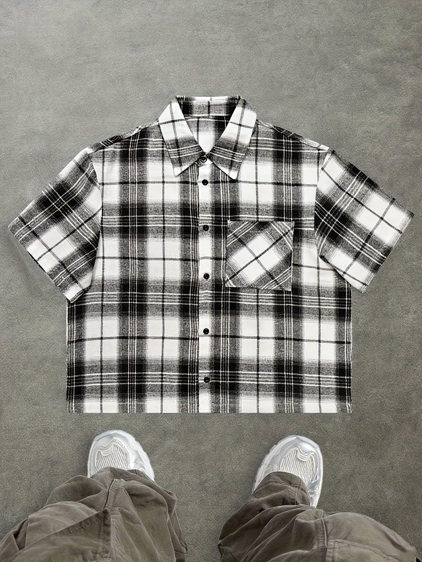 Herren Kurzarm Hemd Kariert Relaxed Fit Streetstyle