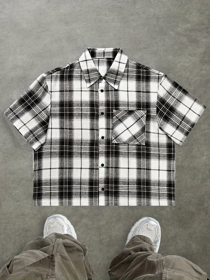 Herren Kurzarm Hemd Kariert Relaxed Fit Streetstyle