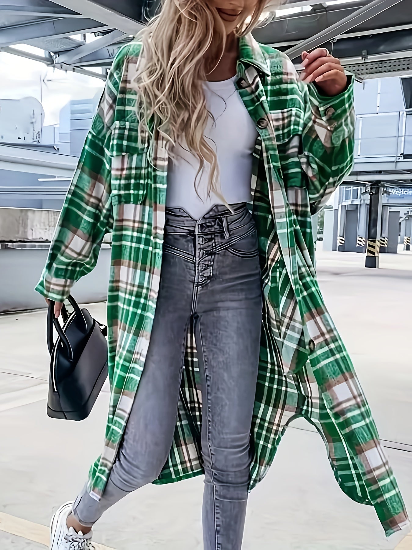 Damen Langarm Karo Shacket im lässigen Oversize-Stil – Perfekt für Alltag und Freizeit
