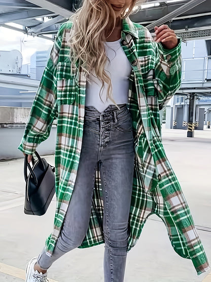 Damen Langarm Karo Shacket im lässigen Oversize-Stil – Perfekt für Alltag und Freizeit