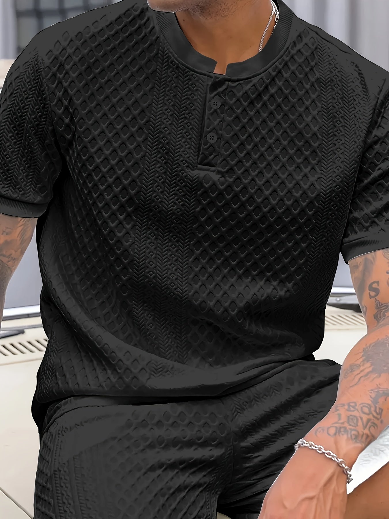 Herren Set mit Strukturmuster – Kurzarm Shirt und Shorts, Casual Sommer Outfit
