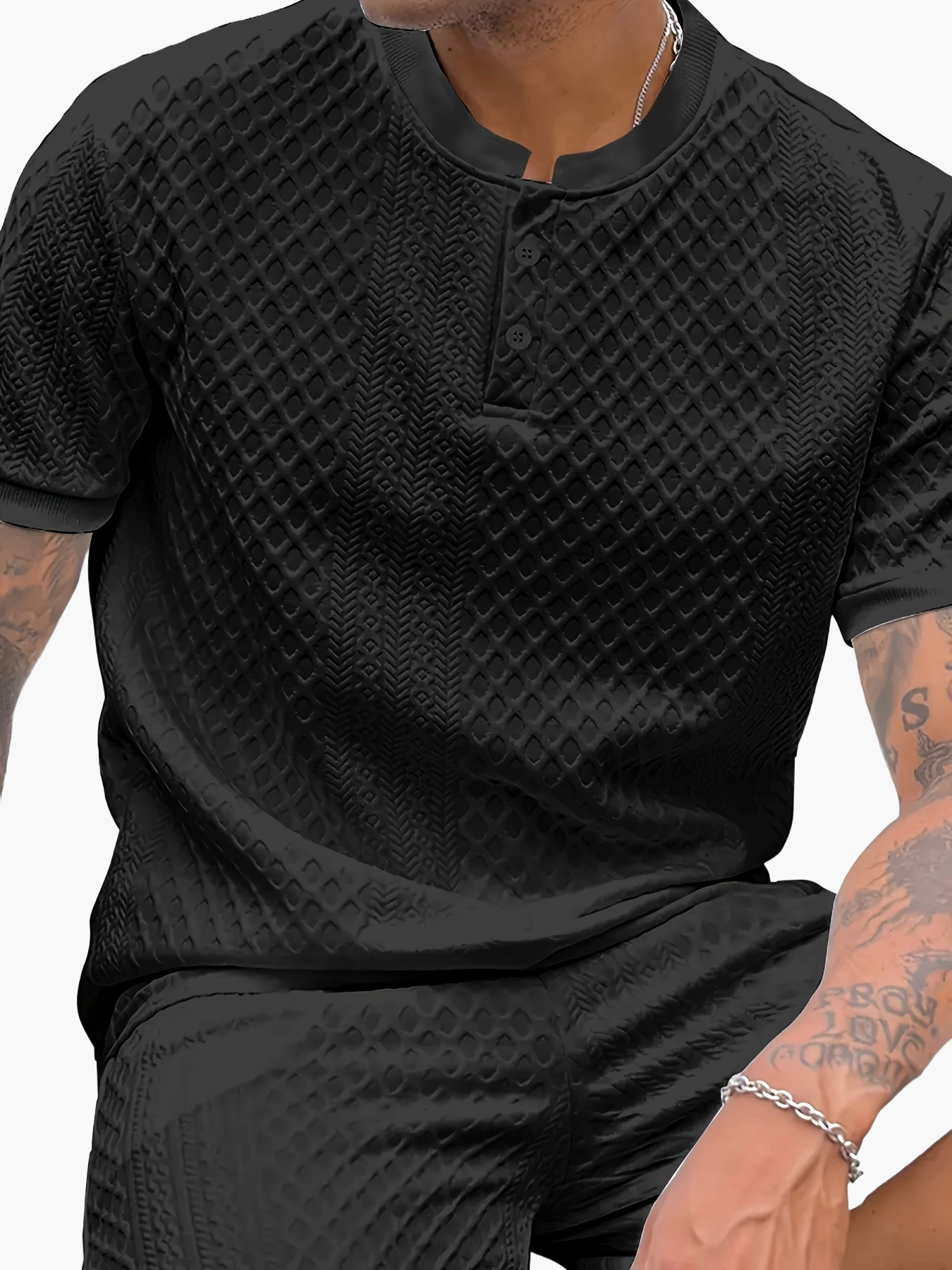 Herren Set mit Strukturmuster – Kurzarm Shirt und Shorts, Casual Sommer Outfit