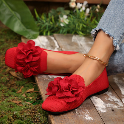 Damen Ballerinas mit Blumendekor und bequemem Schlupf-Design – Modische Freizeitschuhe